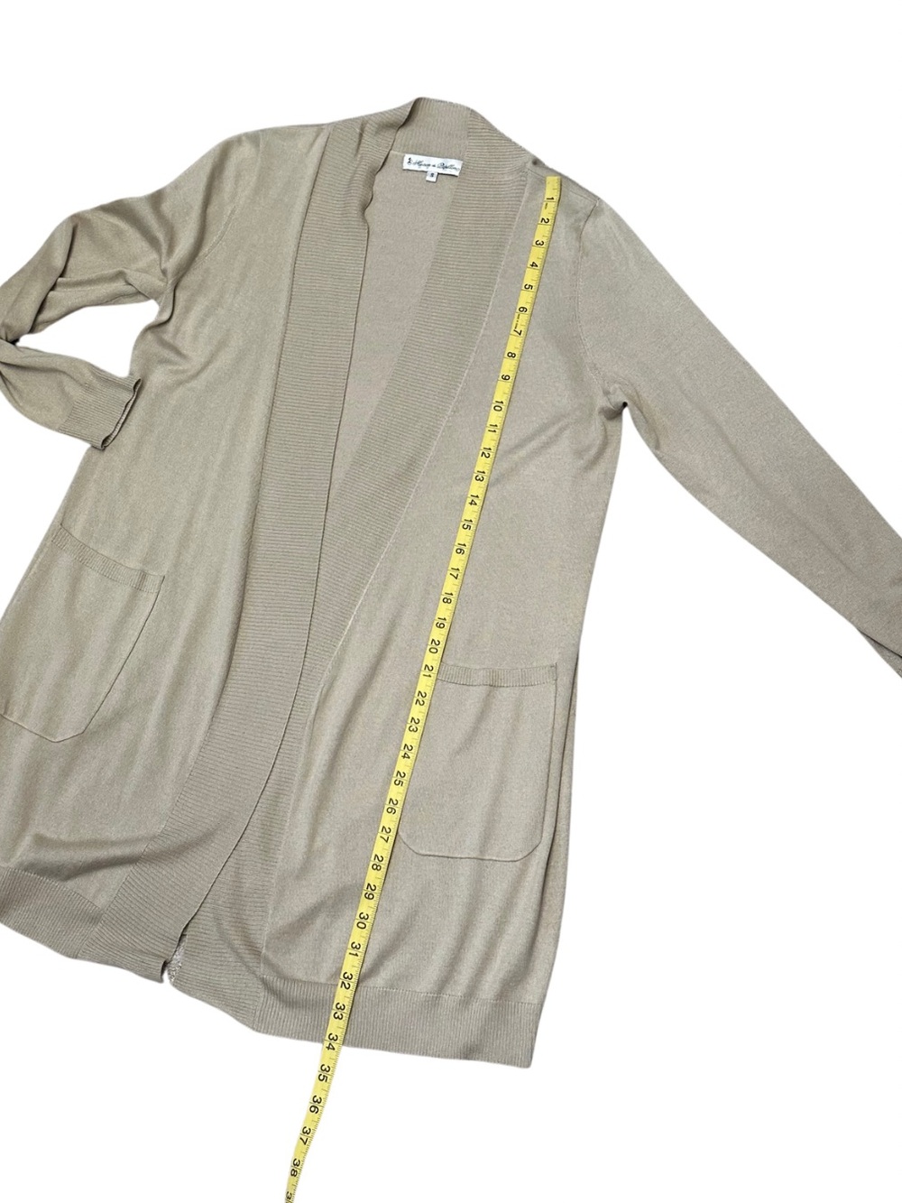 Maison de Papillon Silk Cashmere Open Front Cardigan Beige Pockets Size S - Picture 10 of 11